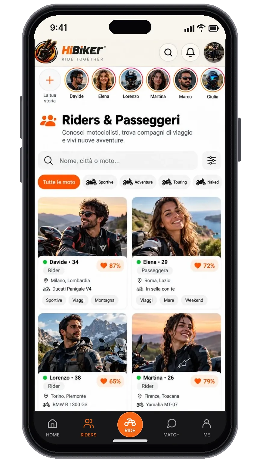 Anteprima completa della sezione Riders e Passeggeri HiBiker